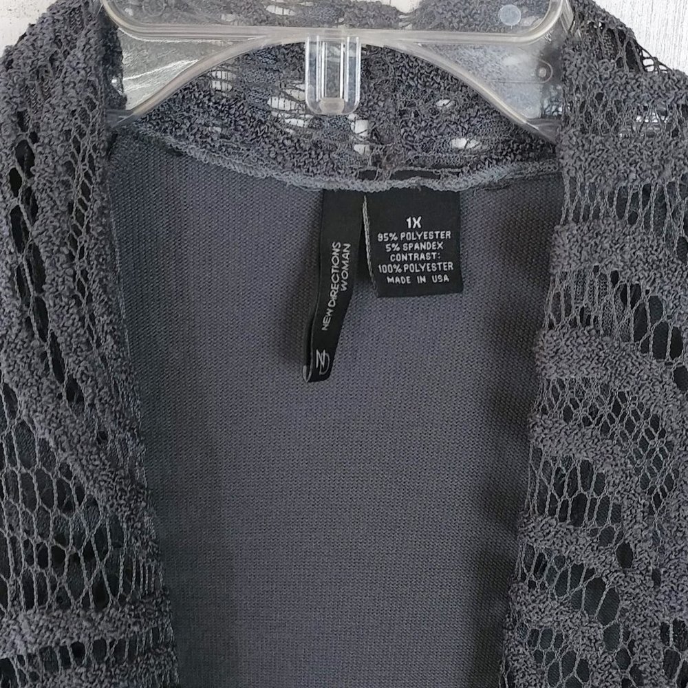 1X Open Front Cardigan Sweater Waterfall Lace Gray - Picture 2 of 3